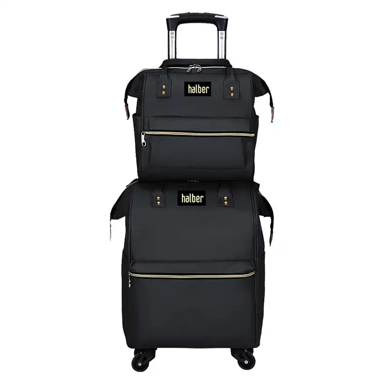 Set Troler și Geantă Halber 2 în 1, Negru, Design Clasic (1) set troler si geanta Halber negru pentru calatorii